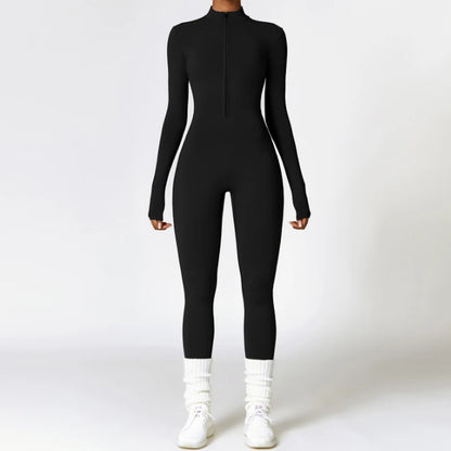 Warm Thin Fleece Jumpsuits Women's Tracksuit Winter One-Piece Sports Suit Black Fitness Jumpsuit Long Sleeves Workout Bodysuit