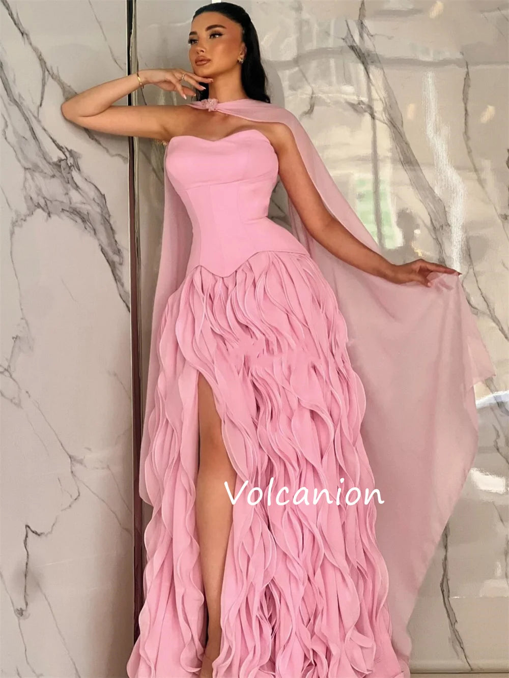 Customized High Quality Jersey Pleat A-line Strapless Long Dresses Bespoke Occasion Modern Style Exquisite
