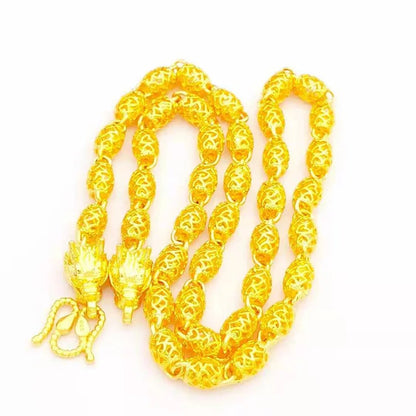 Hollow Olive Bead Necklace Men's 24K Gold AU999 - Guochao craft, unique beads, solid texture, for business negotiation