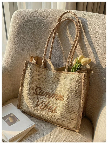 Large Capacity Women Tote Bag 2026 New Fashion Hand-made Straw Bag Female Shoulder Handbag Causal Commuter Bags for Ladies