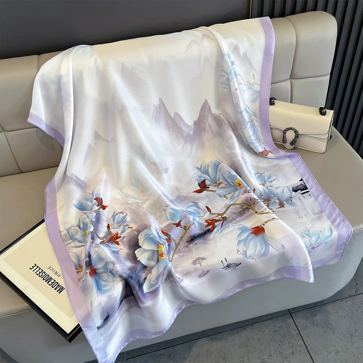 180*90cm Large Silk Satin Scarf Women Fashion Printed Scarf Spring And Summer Styles New Shawl Wrap Female Hand 2025 NEW