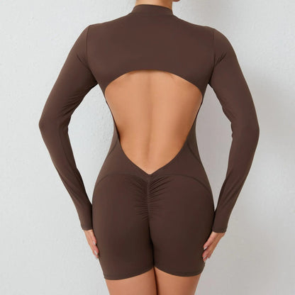 2026 Pad Zipper Long Sleeve Yoga Set Women One Piece Jumpsuit Gym Workout Shorts Fitness Bodysuit Sports Athletic Suit XP358