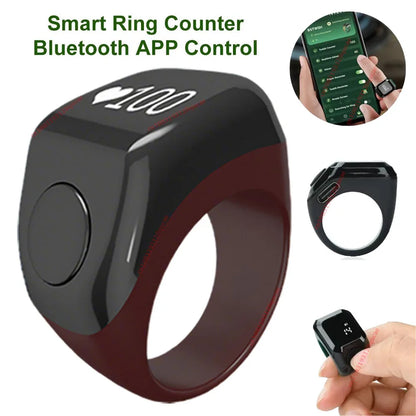 2026 Qibla Smart Zikr Ring Praise Tasbih Tally Electronic Digital Counter for Muslims 5Prayer Time Vibration Reminder Waterproof