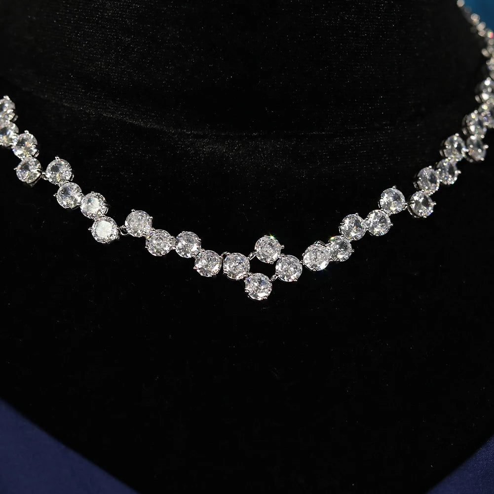 Cubic Zirconia Circular Necklace And Earring For Women Fashion Elegance Wedding 2pcs Jewelry Sets Luxury Bridal Accossories