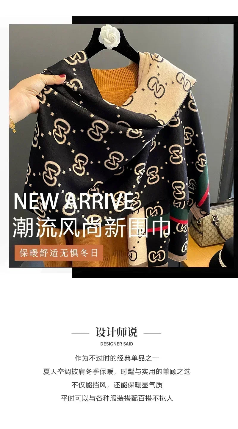 Scarf Women Luxury Designer Cashmere Pashmina Shawl Scarves Warm Winter Blanket Large Wrap Stoles Bufanda Ladies Stripe Wraps