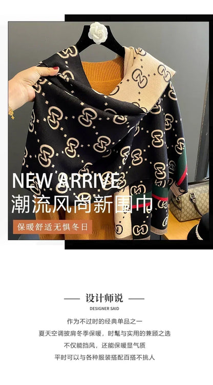 Scarf Women Luxury Designer Cashmere Pashmina Shawl Scarves Warm Winter Blanket Large Wrap Stoles Bufanda Ladies Stripe Wraps