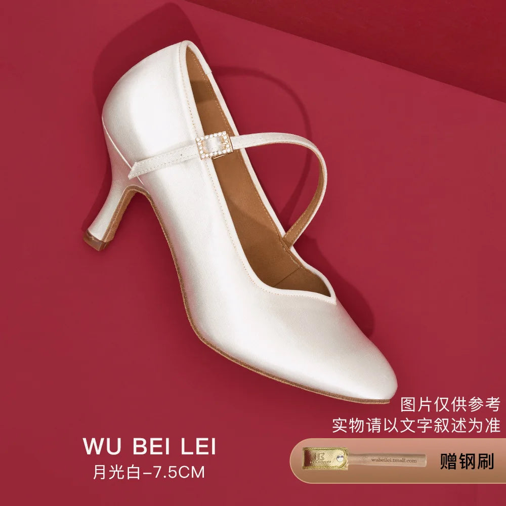 UK Latin Dance Shoes Women's Mid Heel Flexible Sole Ballroom Practice Shoes for Waltz Tango