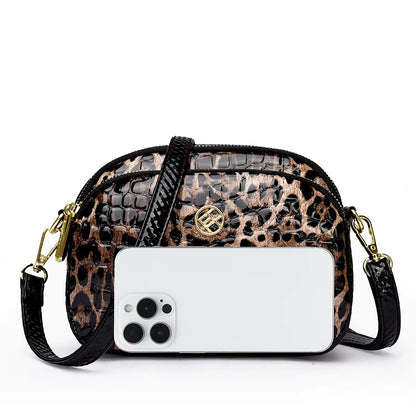 New 2025 Womens Small Messenger Bag PU Leather Shiny Shoulder Bag Fashion Saddle Bags Leopard Print Phone Purse Lipstick Storage