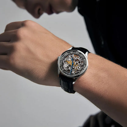 AGELOCER Original Baroque Art Carved Watch Men Luxury Business Formal Skeleton Automatic Mechanical Watch Birthday Gift for Men