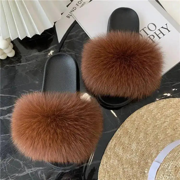 Women's Fluffy  Slides Fashion Plush fluffy Flat Sandals Casual Indoor Outdoor Beach Casual Slippers