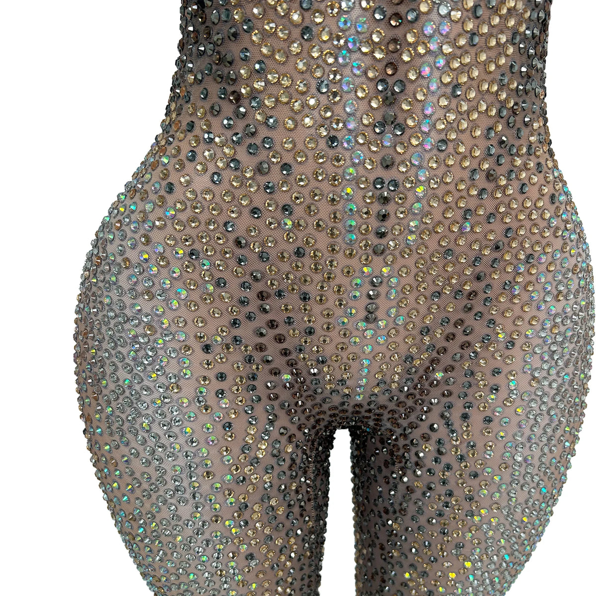 sparkling sleeveless Rhinestone crystal jumpsuits mesh stretch rompers women pole dance leotard Drag Show performance outfit