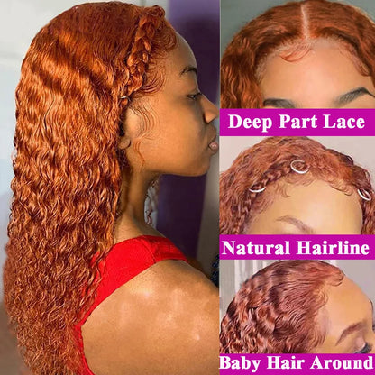 Ginger Orange Lace Front Human Hair Wigs 34 36 Inch Deep Wave Frontal Wig Curly Human Hair Wig 13x4 13x6 HD Lace Frontal Wig