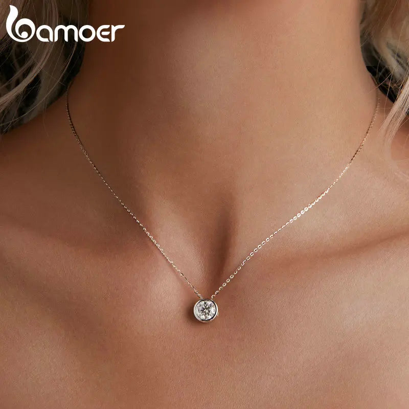BAMOER 1CT Bezel Moissanite Pendant Necklace D color VVS1 Lab Diamond for Women 925 Sterling Silver Wedding Minimalist Jewelry