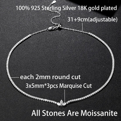 CEICI GRA Certified Full Moissanite Tennis Necklace for Women 925 Sterling Silver with Heart Diamond Pendant Adjustable Choker