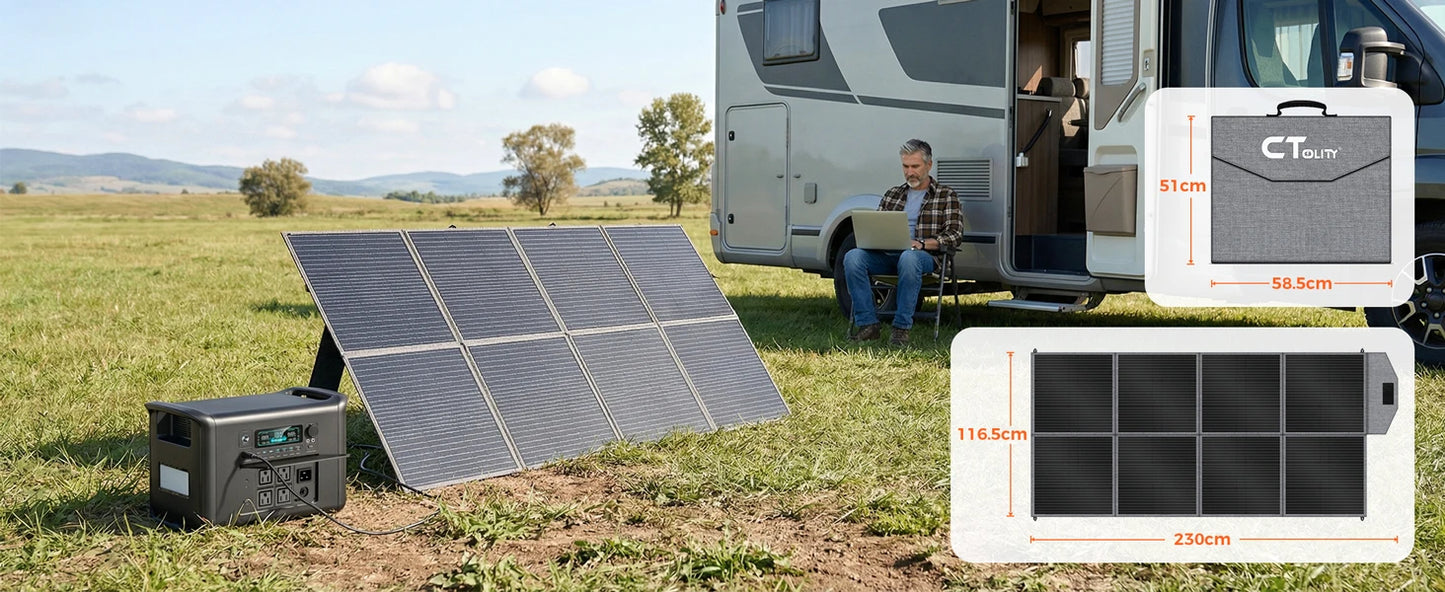 CTOLITY XP1000 1800W Portable Power Station 1024Wh 320000mAh LiFePO4 Battery with 400W Foldable Solar Panel Solar Generator for RV Off-Grid Outdoor Camping Emergency Power Supply