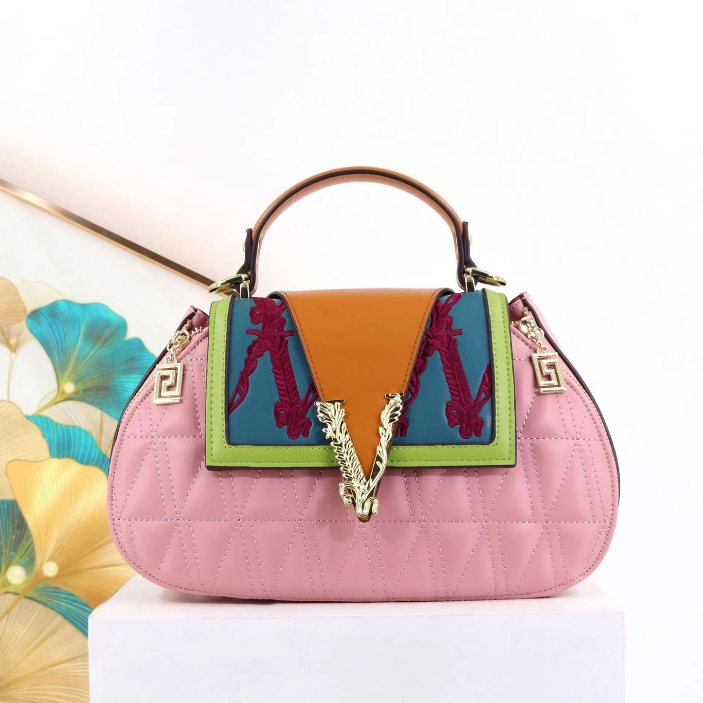 Luxury Women's Bag with V Ladies Leather Handbag Female Shoulder Bag Diamonds Crossbody Luxury Handbags Women Embroidery Bags