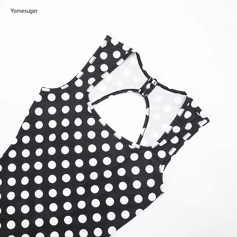 Yomesugar 2026 Summer Women's Polka Dot Printed Backless Jumpsuits Sexy Square Collar Sleeveless Skinny Rompers Party Clubwear