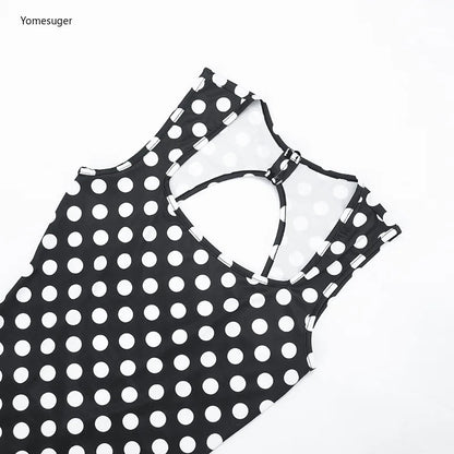Yomesugar 2026 Summer Women's Polka Dot Printed Backless Jumpsuits Sexy Square Collar Sleeveless Skinny Rompers Party Clubwear