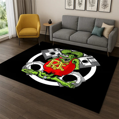 Rat Fink Cartoon Racing Car Moto Sign Carpet Rug for Bedroom Living Room Sofa Doormat Home Decor,Kid Game Area Rug Non-slip