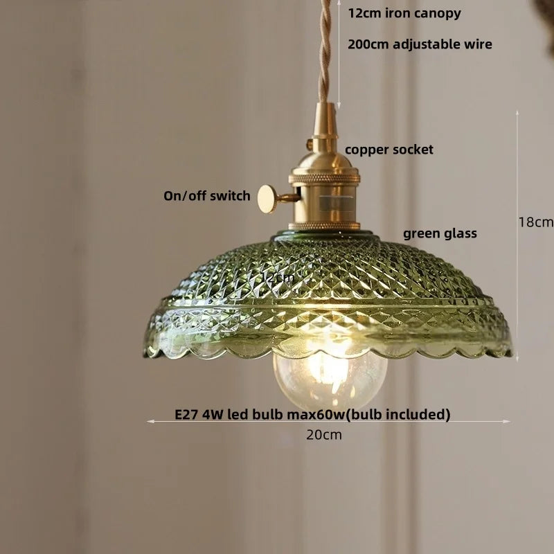 IWHD Home Decor LED Pendant Lights Kitchen Restaurant Copper Socket Flower Green Glass  Nordic Modern Walnut Wood Hanging Lamp