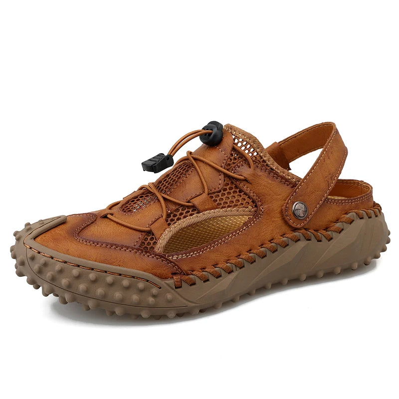 Mens Sandals Summer Outdoor Casual Mesh Hollow Walk Fishing Wading Shoes Lightweight Non Slip Hand Sewn Beach Slippers Man