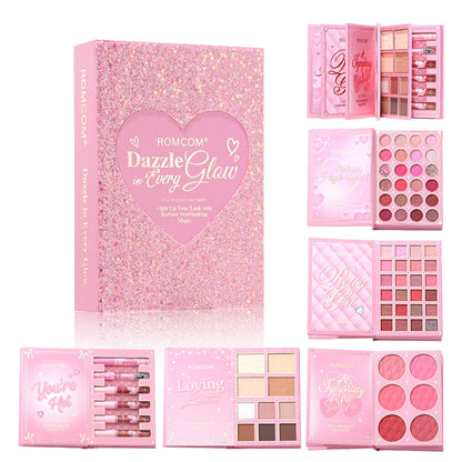 All-in-One 5-Page Makeup Magic Book: Full Kit with Multi-Shade Eyeshadow, Blush, Highlighter, Contour & Glossy Lip Gloss