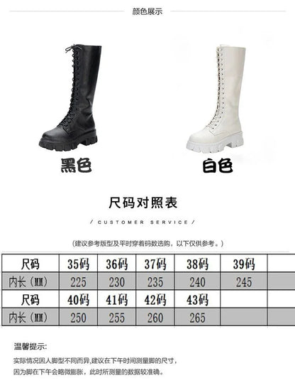 Women's Mid Calf Boots Padded Shoes Knee High Winter Sneakers Punk Style Military Casual White Black 2024 Lucury Platform Woman
