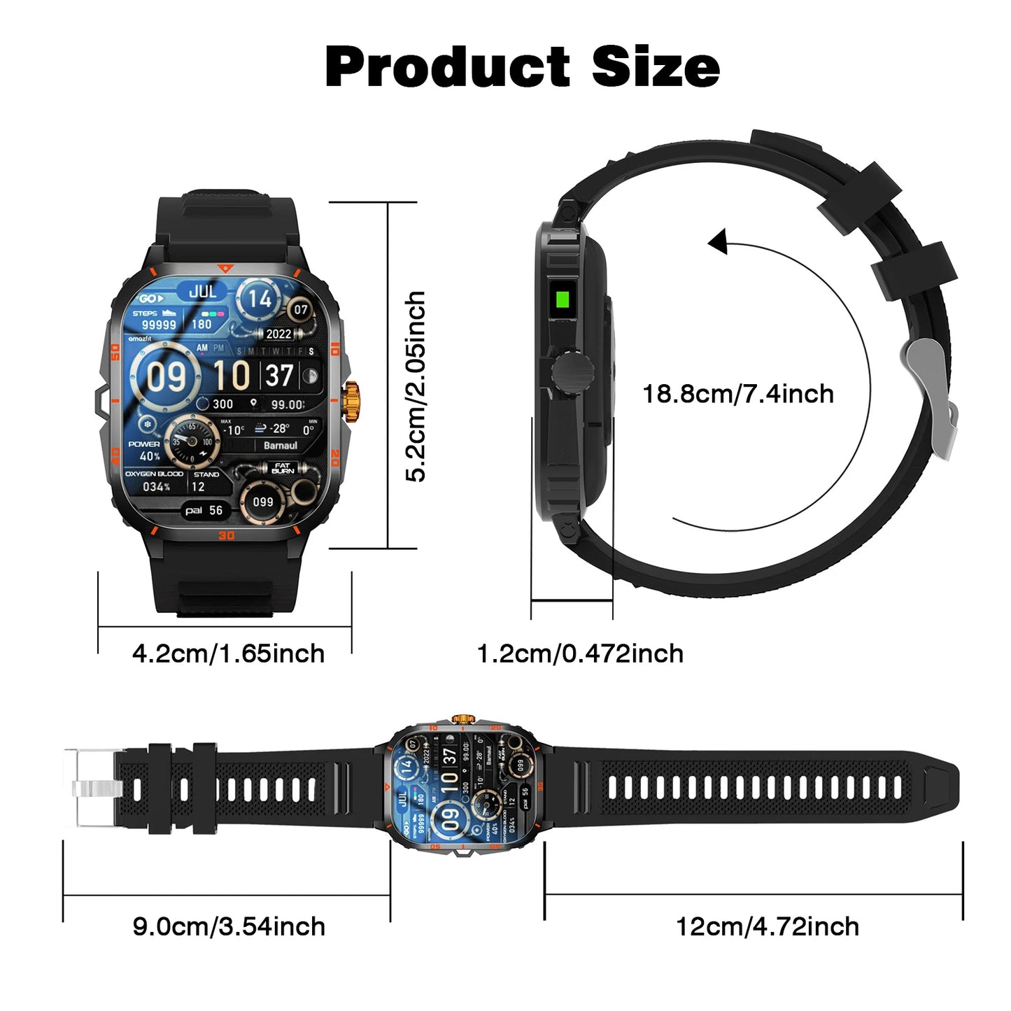 Smart Watch, Full Touchscreen Sports Watch, Bluetooth Calling, With Flashlight, Unisex, Compatible with Android and iPhone.