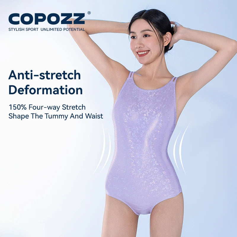 COPOZZ Woman New One-Piece Swimsuit Solid Beach Sleeveless Hollow Out V Collar Summer Female Suits Swimming Sport Adult Swimsuit