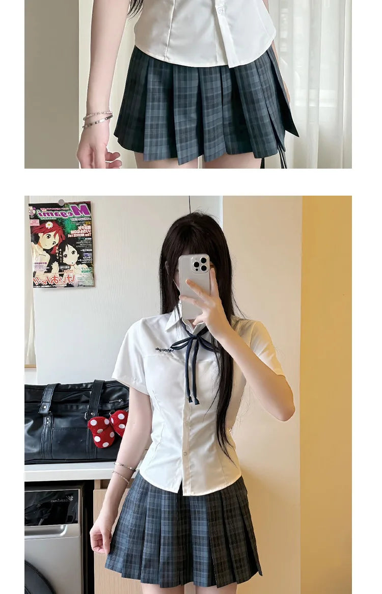 Japanese Academy Style Milk White Basic Versatile JK School Uniform Shirt, Women Summer Student Top for Campus Daily Casual Wear