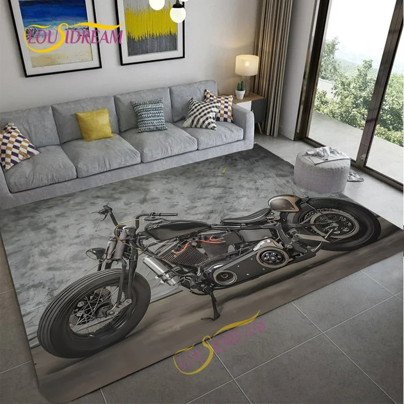 Retro Motorcycle Area Rug Carpet Moto Fans Non-slip Large Door Step Mat Bathmat for Living Room Bedroom Entrance Home Decoration