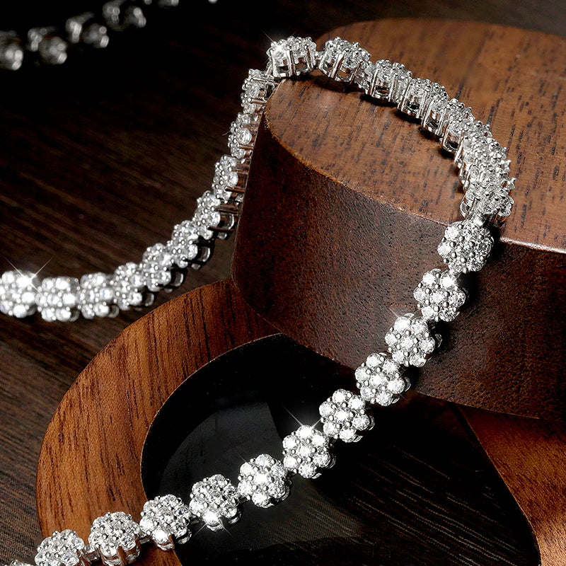KNOBSPIN 7.5 - 12.81ct D VVS1 Moissanite Tennis Necklaces for Women GRA Certified 925 Sterling Silver Plated 18k Flower Necklace