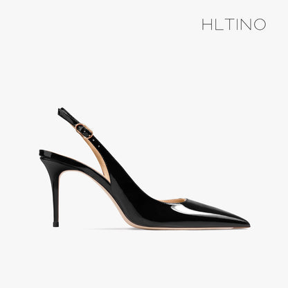 Women's Heeled Sandals Naked Color Patent Leather Slingbacks Pumps Luxury Gladiator Pointed toe High Heels Elegant Woman Shoes