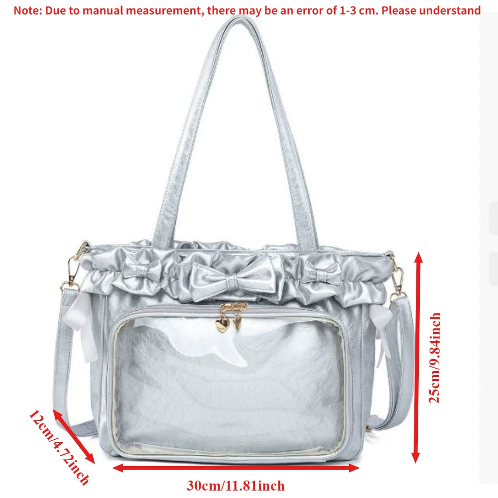 DIY Anime Badge Crossbody Shoulder Bag Subculture Ruched JK Uniform Bolso Mujer Сумки 2026 Lolita Women Ita Bags PU Clear Window