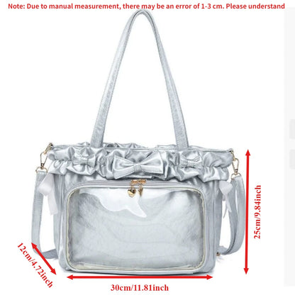 DIY Anime Badge Crossbody Shoulder Bag Subculture Ruched JK Uniform Bolso Mujer Сумки 2026 Lolita Women Ita Bags PU Clear Window