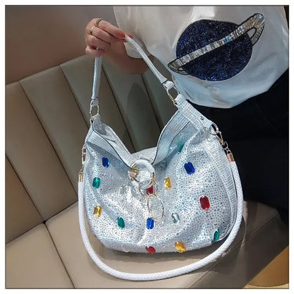 Luxury Genuine Leather Portable Women's Bag Leisure Large Capacity Diamond Tote Bag Shoulder Crossbody Bucket Bags Fashion 2026