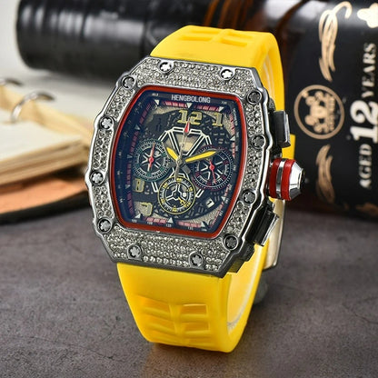 Hengbolong quartz watch men's popular wine barrel diamond-encrusted watch six-pin multi-function running second watch
