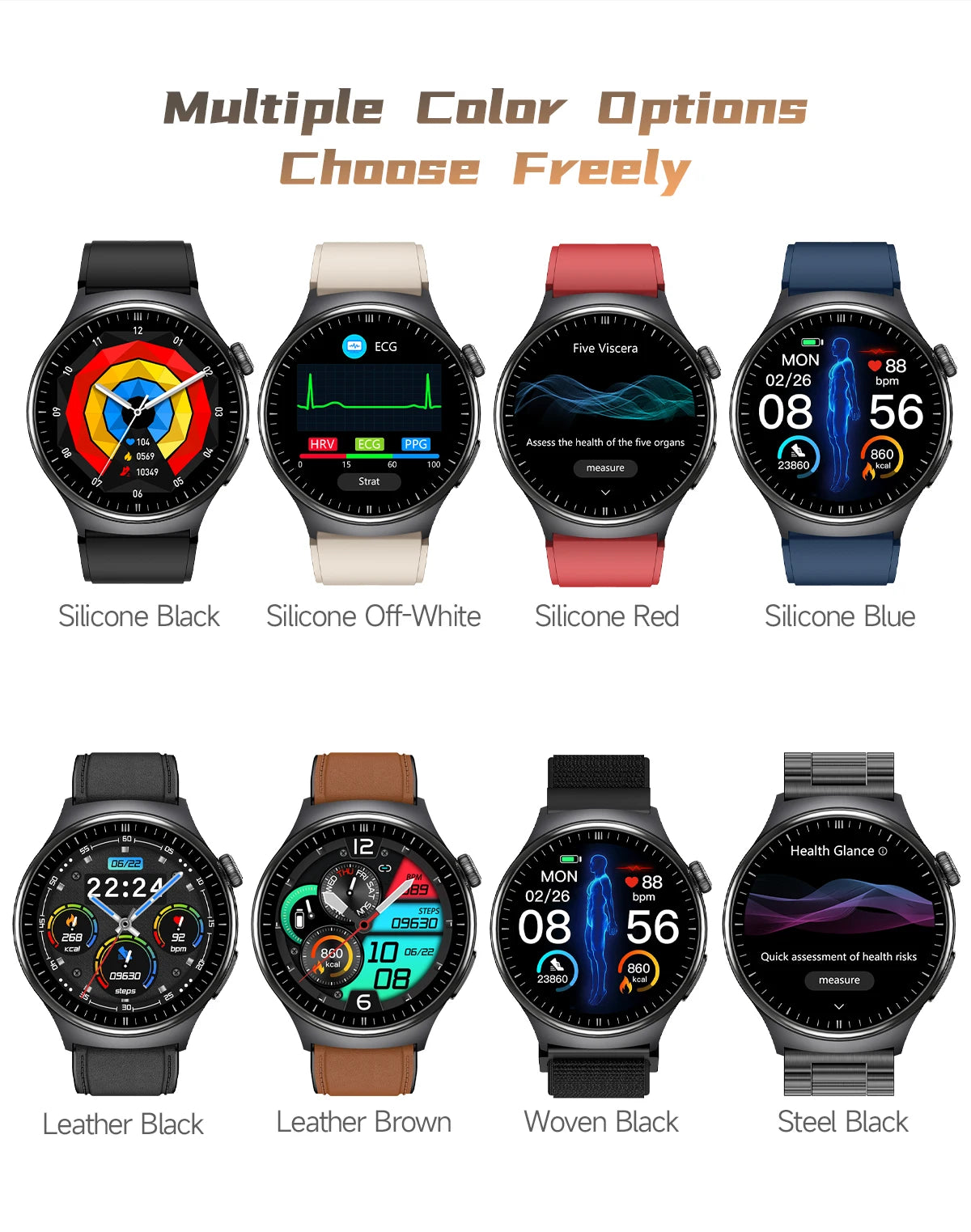 2026 New Health Sport ECG AI Diagnosis Smart Watches Men Heart Rate Blood Pressure IP68 Waterproof Smartwatches For Men Women
