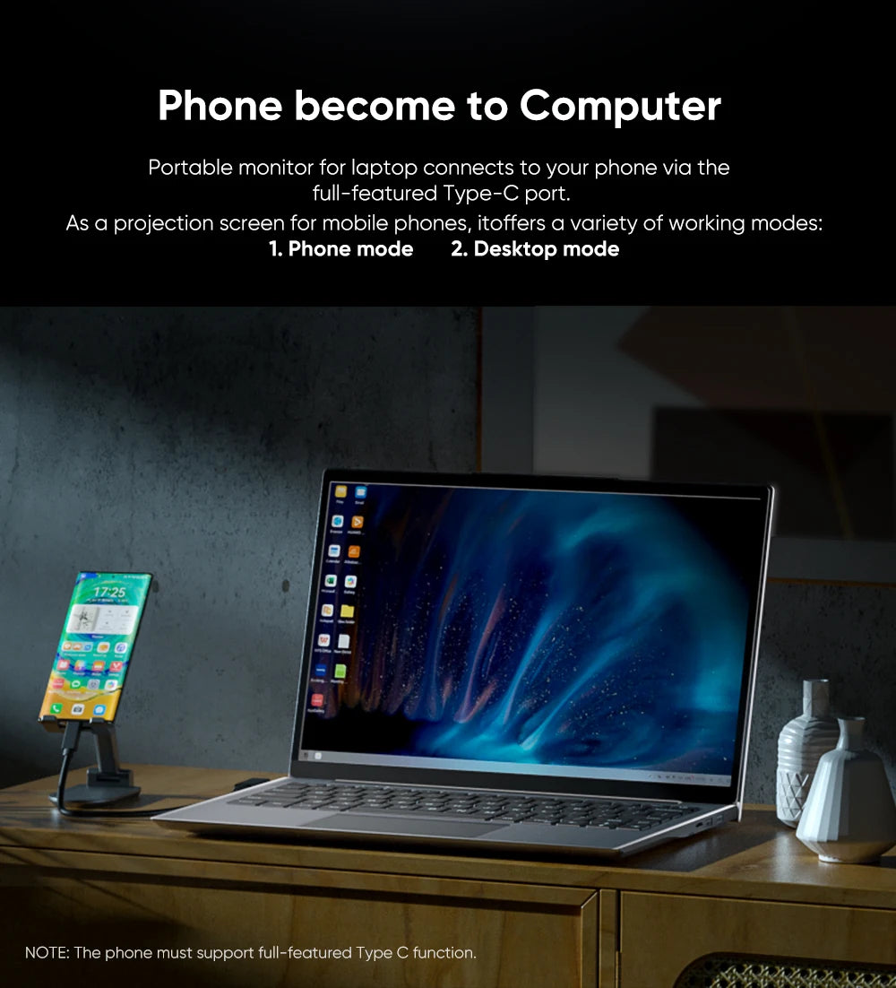 Dopesplay 14.1 inch Portable Lapdock Monitors with Keyboard For Samsung Steam DeX HDR 1200P IPS Laptop External Screen Extender