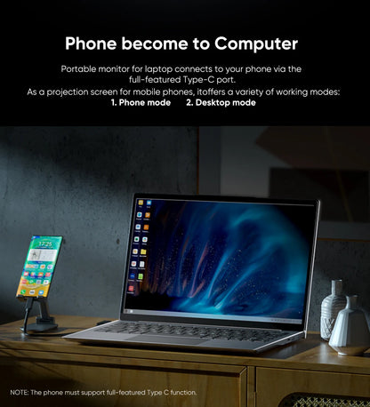 Dopesplay 14.1 inch Portable Lapdock Monitors with Keyboard For Samsung Steam DeX HDR 1200P IPS Laptop External Screen Extender
