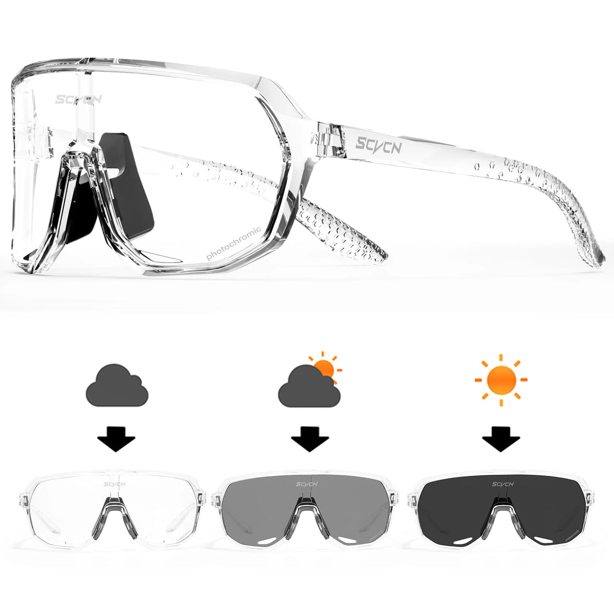 SCVCN Cycling Glasses UV400 Photochromic Sunglasses Men Sun Mountain Bike Road Bicycle Eyewear Sports Running MTB Cycle Gogg