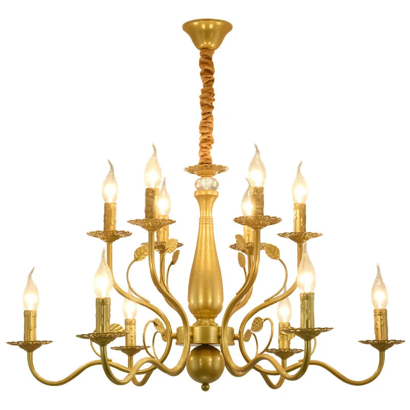 2022 modern black/gold wrought iron candle light retro Europe and America 6 12 16 lights chandelier dining room chandelier