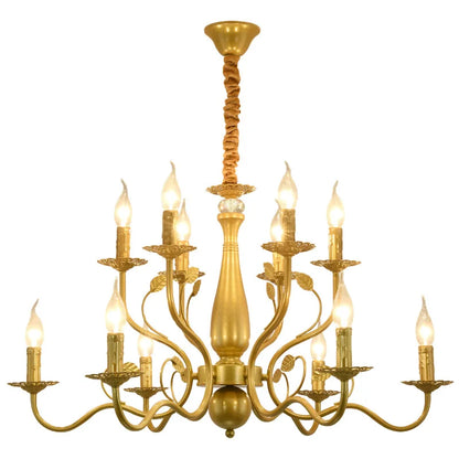 2022 modern black/gold wrought iron candle light retro Europe and America 6 12 16 lights chandelier dining room chandelier
