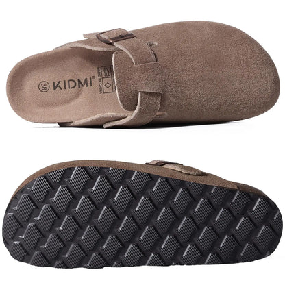 Litfun New Fashion Women's Clogs with Adjustable Strap Cork Footbed Leather Mules with Arch Support Unisex Outdoor Potato Shoes