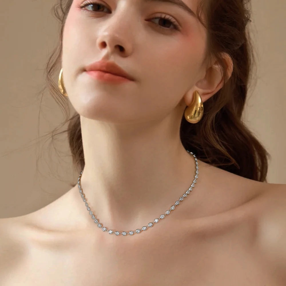 FEOBUR 3mm Round Moissanite Tennis Necklace for Women Certified S925 Sterling Silver Bubble Diamond Choker High Quality Jewelry