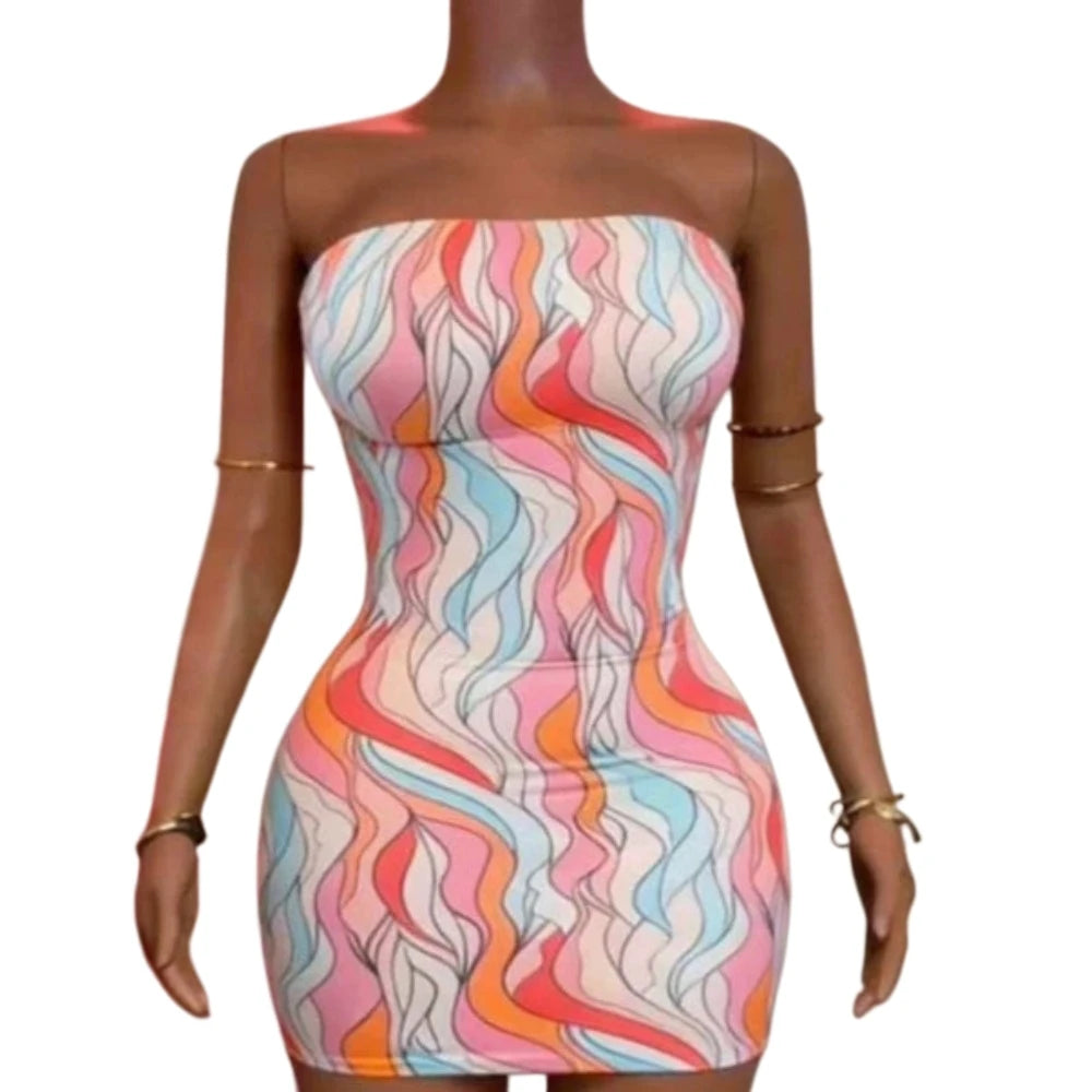 HLJ&GG Trend Sexy Stripes Letter Print Bodycon Mini Tube Dresses Women Off Shoulder Backless Slim Vestidos Fashion Streetwear