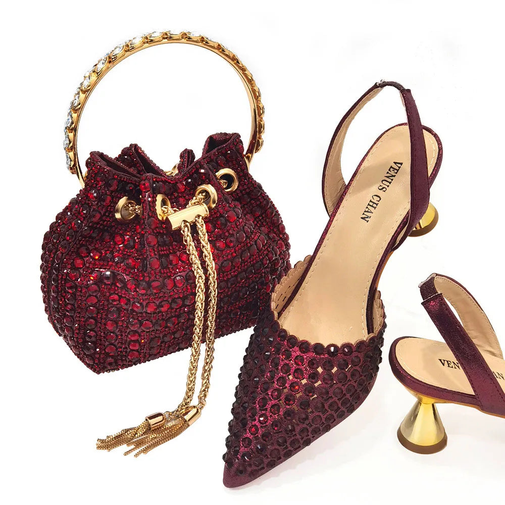 Fashion Summer 2023 Beads Decorated Muffin Bottom Sandals Wear Comfortable And Versatile Elegant Ladies Shoes And Bag Set
