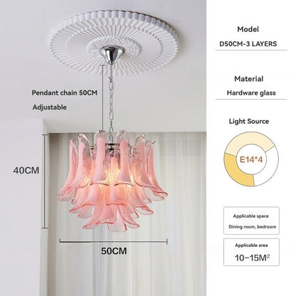 French Murano Petal Glass Chandelier Dining Table Living Room Antique Style Pink Petal Glass Pendant Chandelier Lights Bedroom