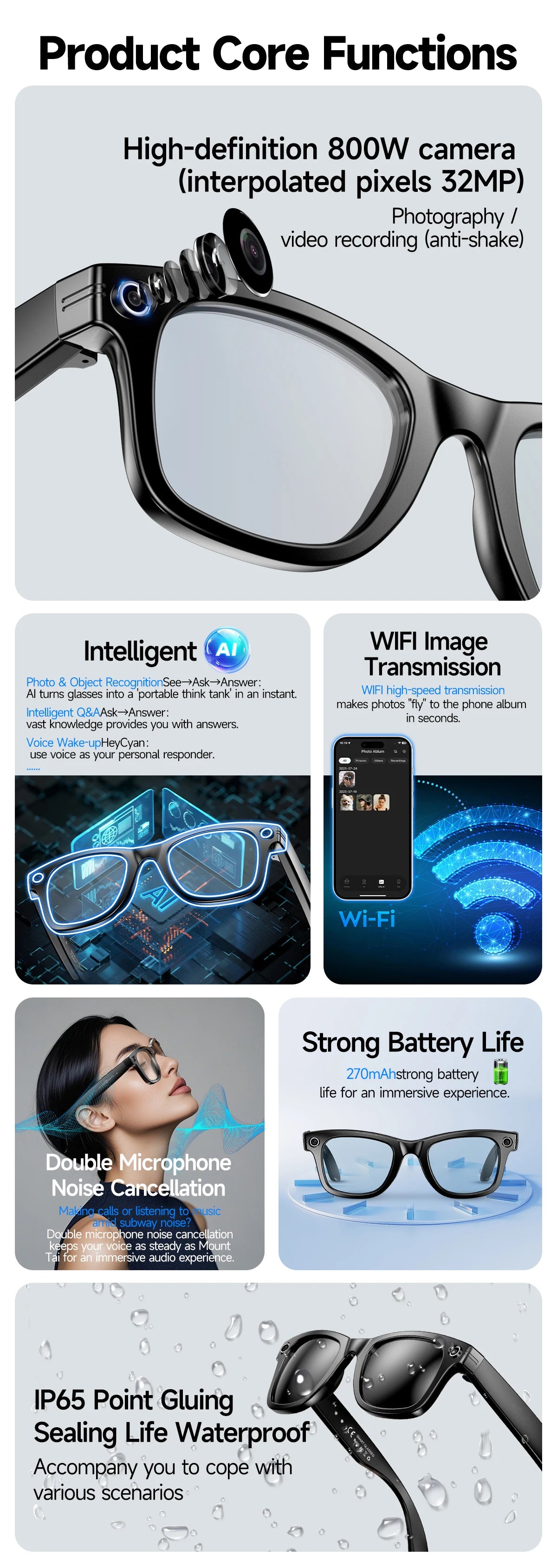 Trending Smart Sunglasses With 8MP 4K Camera Wifi Ai Translation Take Photos Videos Audio Music Smart Wearable Headset Glasses