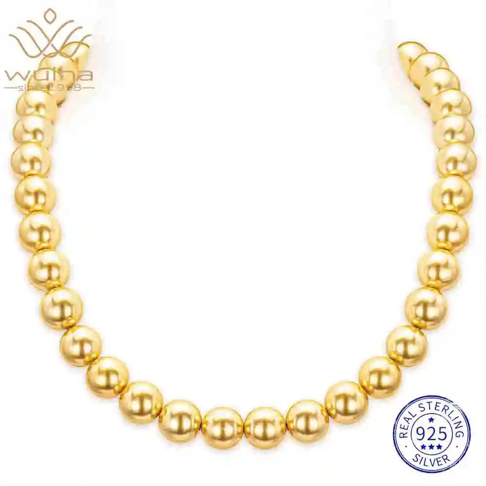 WUIHA Vintage 100% 925 Sterling Silver 12 MM Pearls Gemstone Cocktail Party Wedding Engagement Pendant Necklace Fine Jewelry